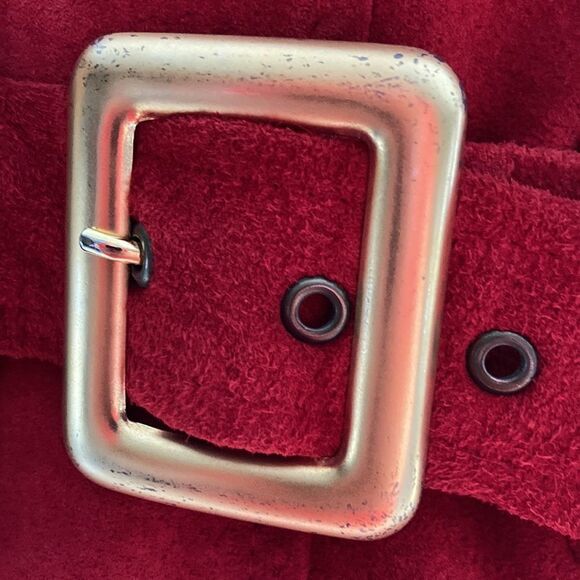 Retro 80s Danier Leather Genuine Suede Red Siren Shoulder Pads Fitted Jacket XS - Picture 7 of 9